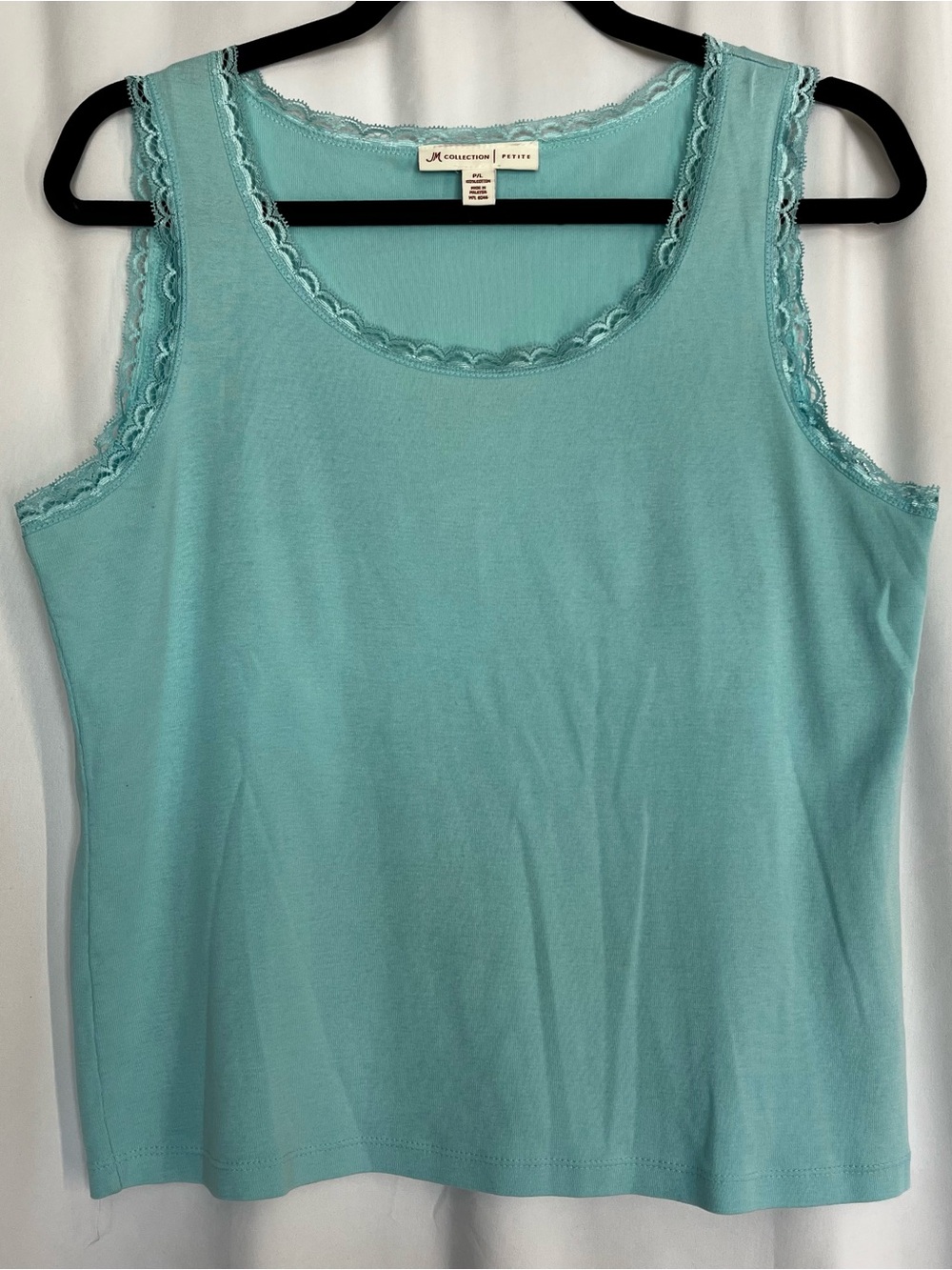 JM Collection Petite Lace-Trim Tank Top - Aqua Blue